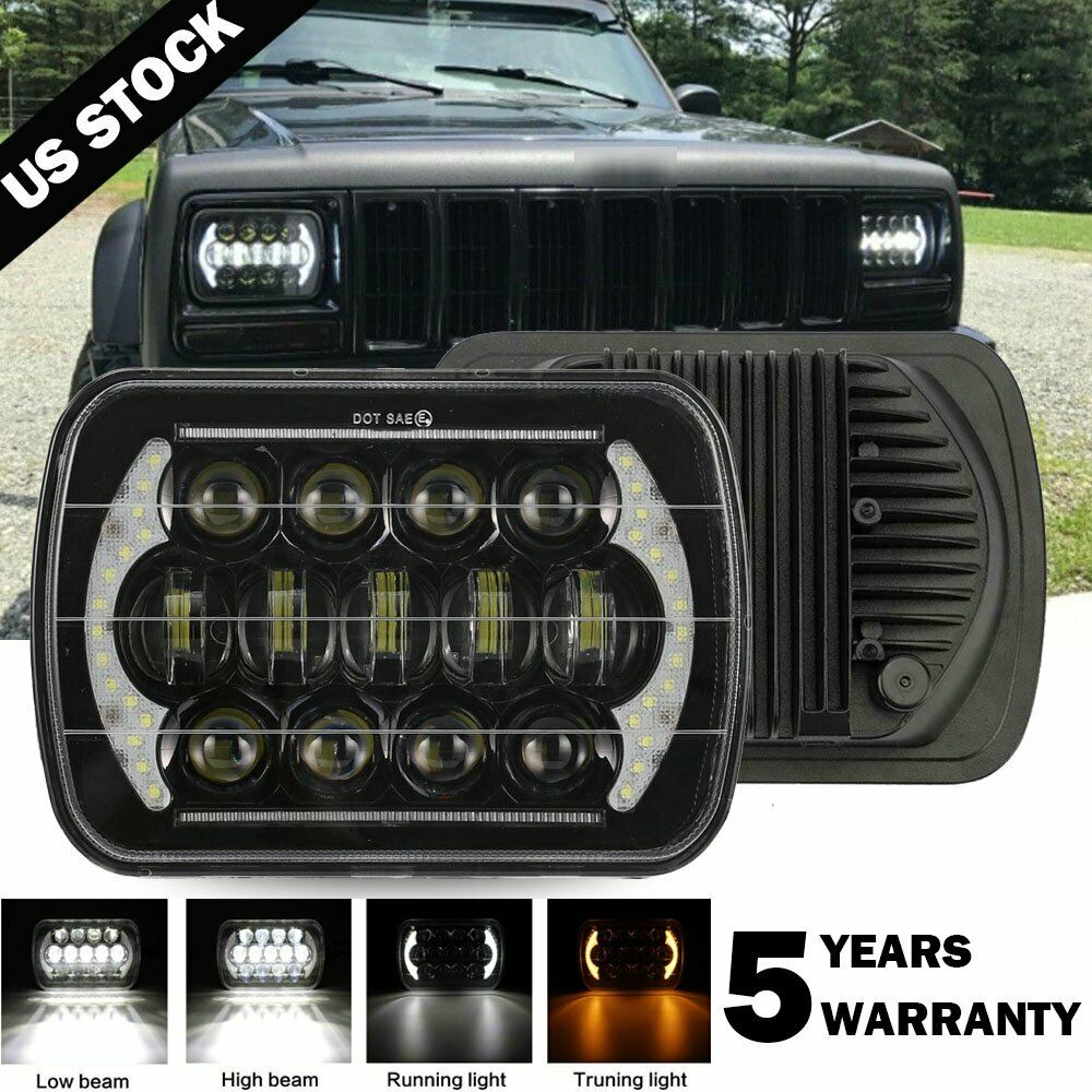 7x6 5X7 120W LED Headlight Halo DRL For 86-95 Jeep Wrangler YJ Cherokee XJ Chevy