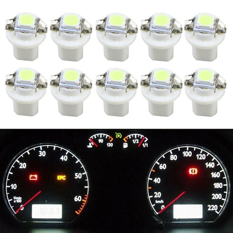 10pcs T5 B8.5D White Car Gauge LED Dashboard Instrument Cluster Gauge Light Bulb