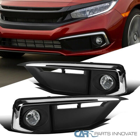 For 19-20 Honda Civic Coupe Sedan Bumper Fog Lights+Switch+Matte Black Bezels