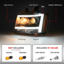 For 07-14 Chevy Avalanche/Suburban/Tahoe Black LED TUBE DRL Projector Headlight