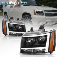 For 07-14 Chevy Avalanche/Suburban/Tahoe Black LED TUBE DRL Projector Headlight