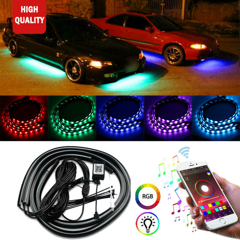 4x APP Control RGB Bright LED Tube Strip Car Underbody Neon Light For Chevrolet