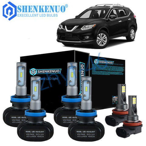 For Nissan Rogue 2014-2020 LED Headlight Hi Low Beam Fog Light Bulbs Upgrade Kit