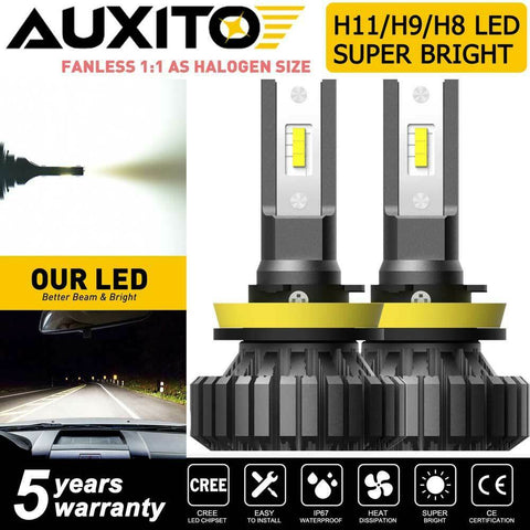 AUXITO H11 LED Headlight Kit Low Beam Bulb Super Bright 6000K FANLESS 20000LM H8