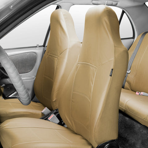 Highback Bucket Seat Covers Pair PU Leather For Auto Car SUV Van Beige