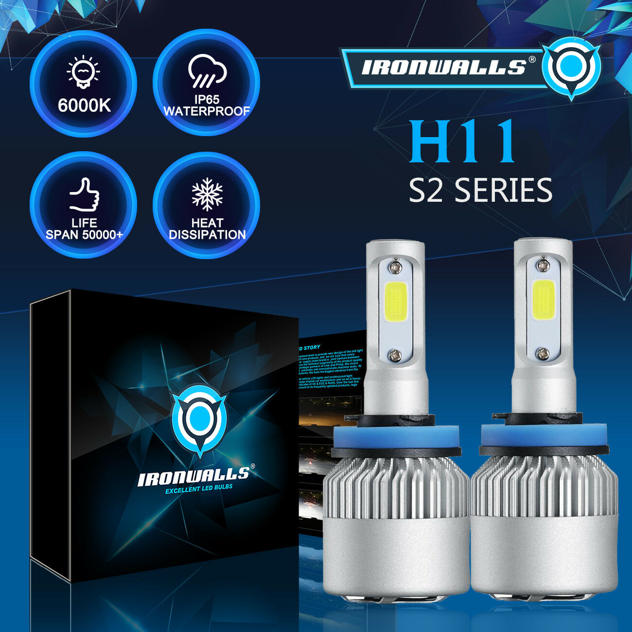 2X H11 H9 H8 2000W 300000LM LED Headlight Bulb Kit Low Beam Fog Light 6000K Whit