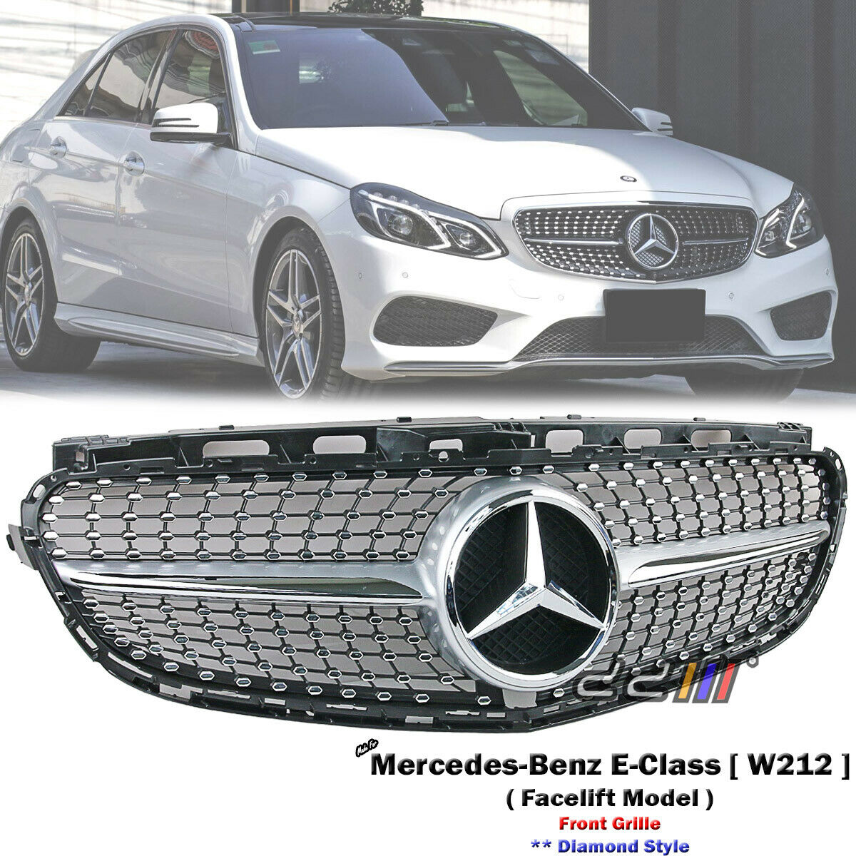 Front Silver Diamond Grille Mask For Mercedes Benz W212 E200 E300 E400 2013-16