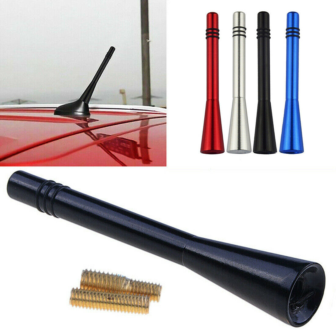 Black Universal Car Auto Short Stubby Antenna Aerial AM/FM Radio Mast+2 Screws