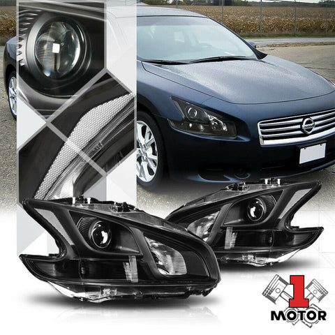 Black Projector Headlight Clear Turn Signal Reflector for 09-14 Nissan Maxima