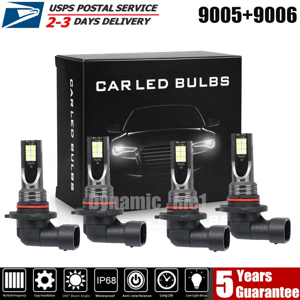 Combo 9005 9006 LED High-Low Beam Headlight Fog lights 100W 19000LM 6000K White