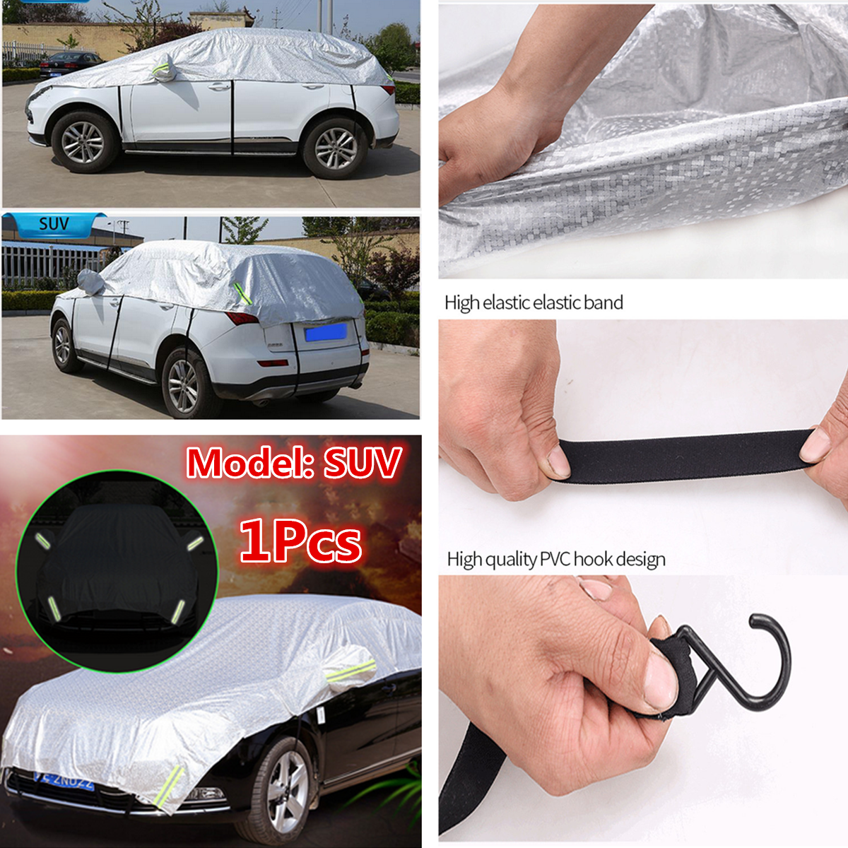 Universal Car Half Body Sun Shade Waterproof Cover Sunscreen UV Dust Cover SUV