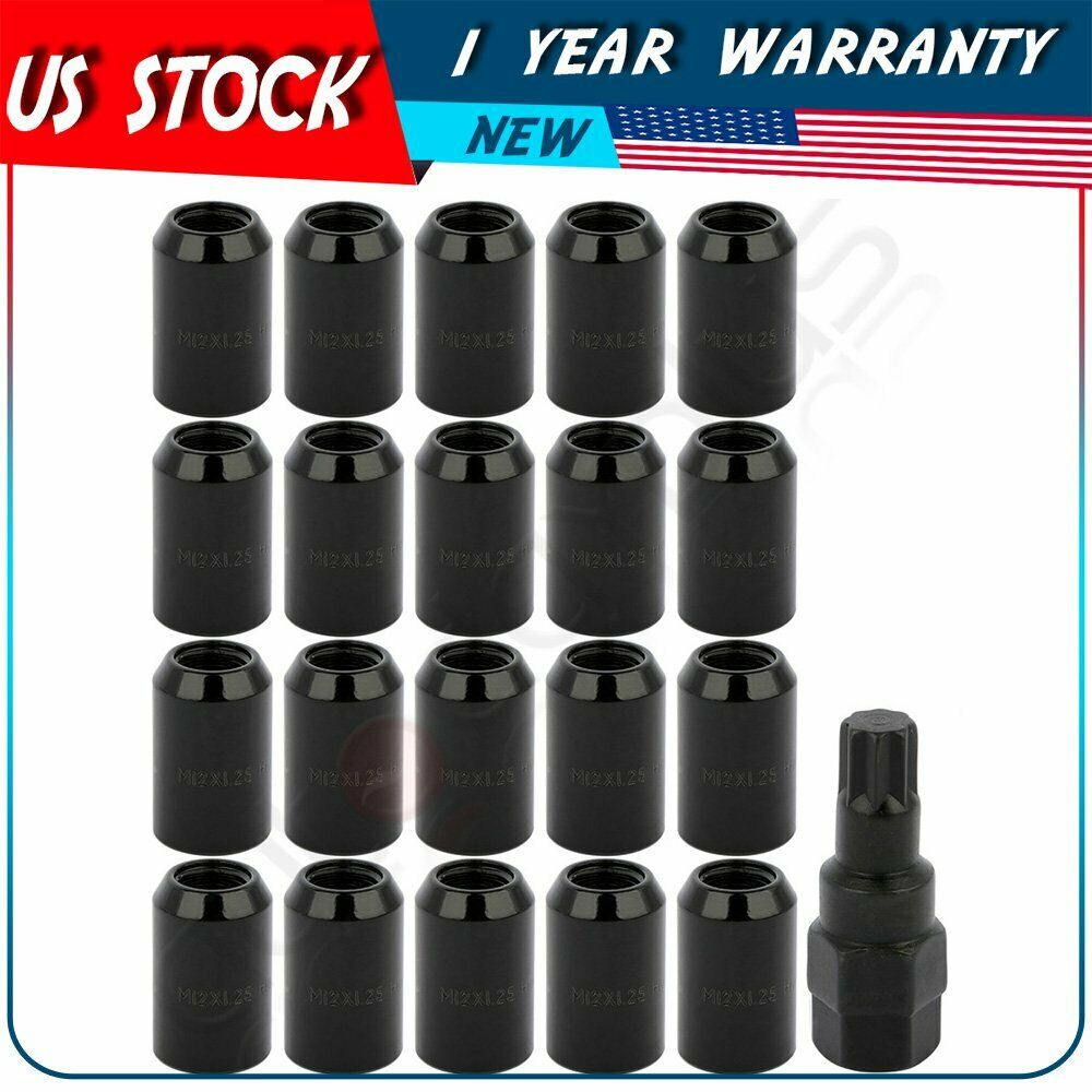 20 Piece Locking Lugs With 1 Key 12x1.25 Black For 2014-2019 For Infiniti Q60