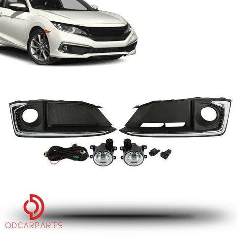 Fits 2019-2020 Honda Civic Coupe/Sedan Front Bumper Fog Light Lamp Cover Set