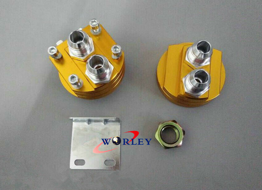 AN10 Oil Cooler Filter Relocation Male Fitting Adapter Sandwich Plate kits Gold