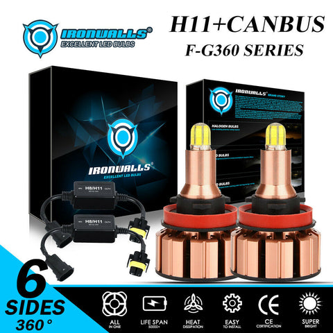 6sides H11/H8/H9 LED Headlight Kit Bulbs 6500K 2000W 300000LM+Decoder Canbus
