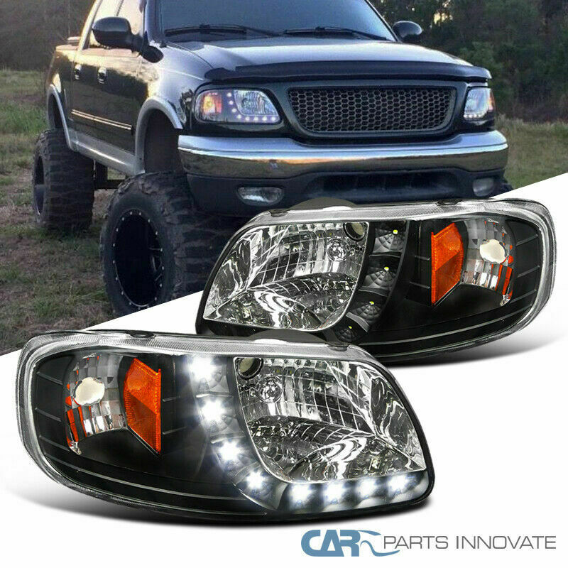 97-03 Ford F150 Expedition Pickup Black SMD LED Headlights Driving Head Lamps