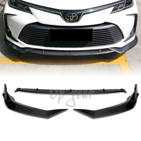For 2019-2020 Toyota Corolla Carbon Look Style Front Bumper Spoiler Lip 3PCS