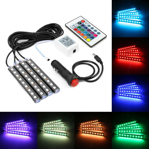 4pcs Car RGB LED Strip Lights Car-Styling Interior Decorative Atmosphere Lamps