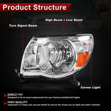 Headlights Assembly for 2005-2011 Toyota Tacoma Chrome Headlamp Lamps Left+Right