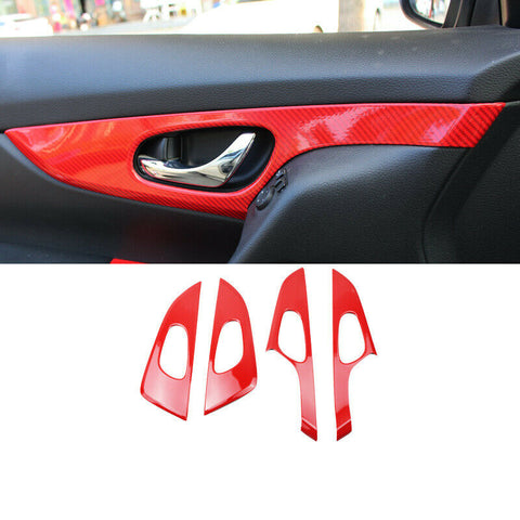 For Nissan Rogue 2014-20 ABS Red Carbon Fiber car inner door handle panel cover