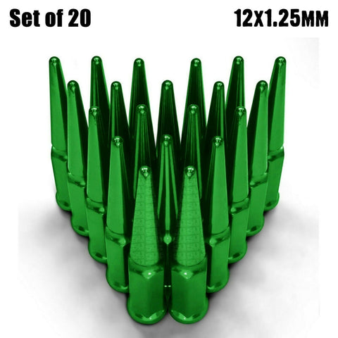 20 Spike Lug Nuts 12x1.25 fits Q50 Nissan Maxima GT-R Sylivia Subaru WRX Green