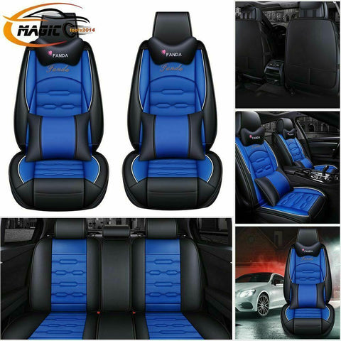 US 5-Seats PU Leather Seat Cover Protector Universal Front+Rear Cushion Full Set