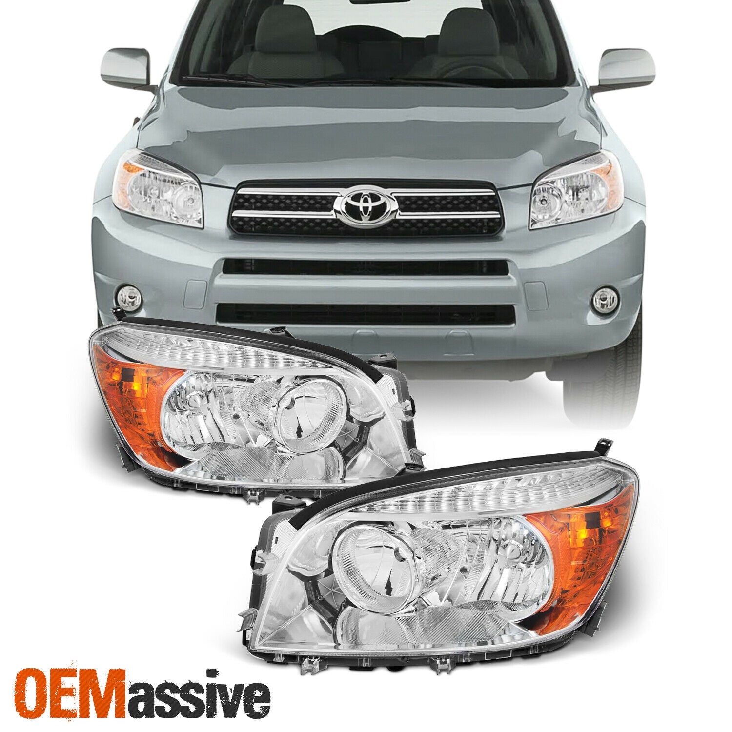 Fits 2006 2007 2008 Toyota Rav4 Left + Right Side Headlights Front Lamps Pair