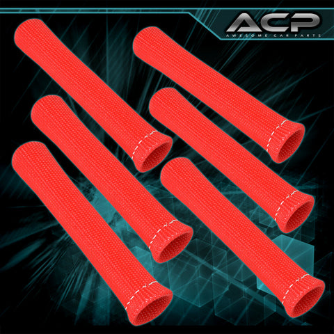 For Volvo 6Pcs Slip On Spark Plug Wire Heat Sleeve Insulation Wrap 1200° Red