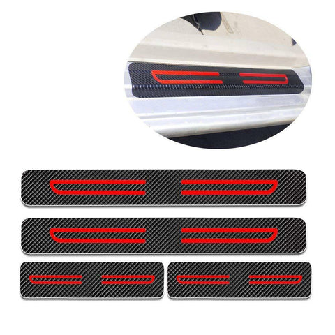 Black Carbon Fiber Sticker Protectors+Red Sticker Car Door Entry Guard Sill