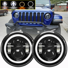 Pair 7" Inch Round LED Headlights Halo Angle Eyes For Jeep Wrangler JK LJ TJ CJ