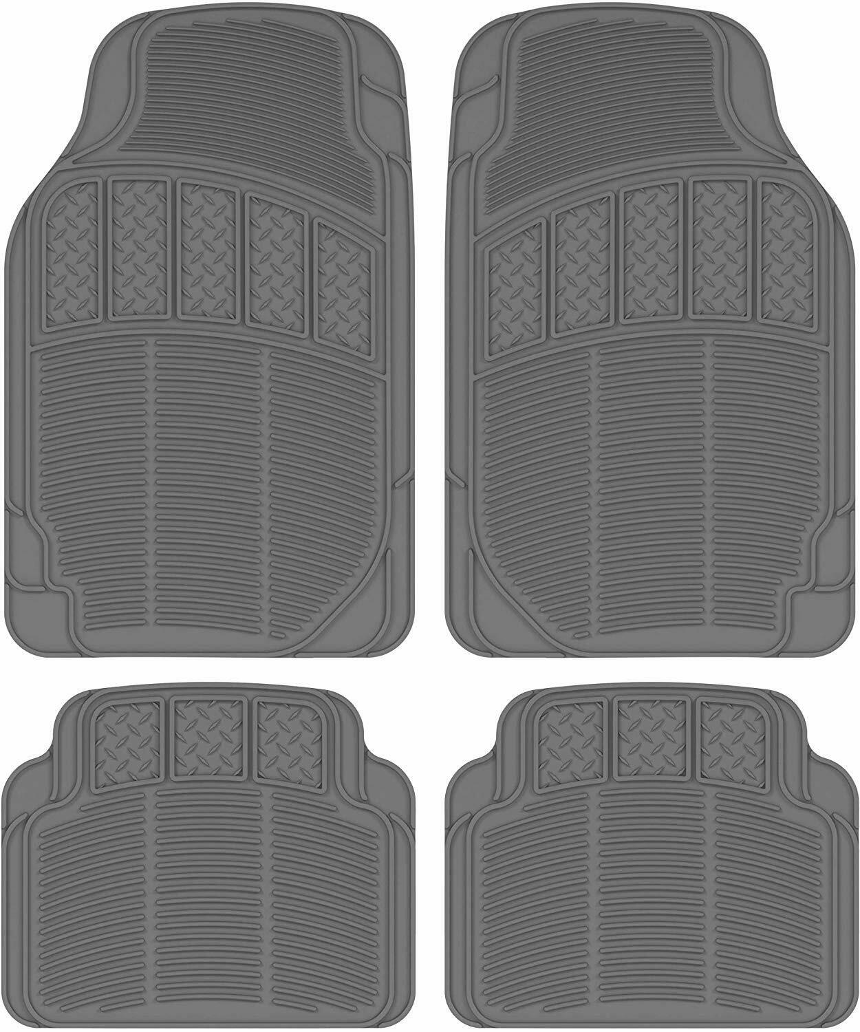 Gray All Weather Rubber Car Floor Mats - Heavy Duty Ridges Diamond Grid Heelpad