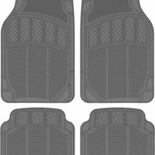 Gray All Weather Rubber Car Floor Mats - Heavy Duty Ridges Diamond Grid Heelpad