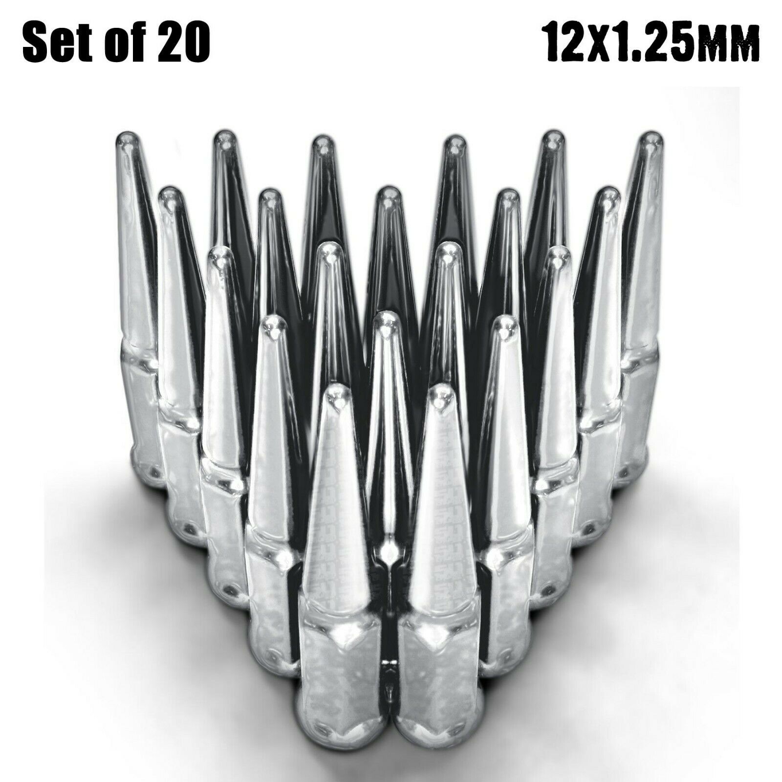 20 Spike Lug Nuts 12x1.25 fit Q50 Nissan Maxima GT-R Sylivia Subaru WRX Chrome