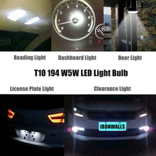 T10 LED License Plate Light Bulbs 6000K Super Bright White 168 2825 194 Canbus