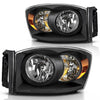 for 2006-2008 Dodge Ram 1500 2500 3500 Black Amber Headlights Headlamps Assembly