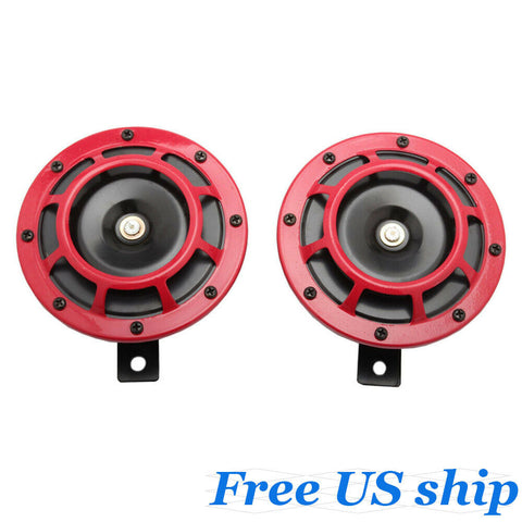 2PCS 12V Universal Red Super Grille Mount Tone Loud Compact Electric Horn Kit