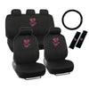 14pc Heart Pink ZEBRA Logo Black Car Front Back Seat Covers Steering Wheel Cover