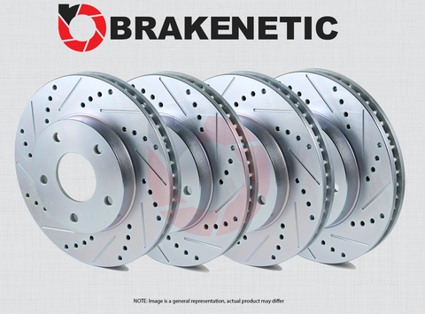 [FRONT + REAR] BRAKENETIC SPORT Drilled Slotted Brake Disc Rotors BSR101458