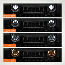Pair 7" Inch Round LED Headlights Halo Angle Eyes For Jeep Wrangler JK LJ TJ CJ