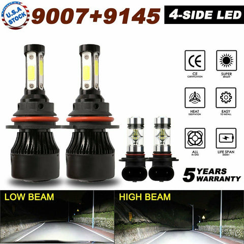 LED Headlight Bulbs 9007 + Fog Light 9145 for Ford F-250 Super Duty 2002-2004