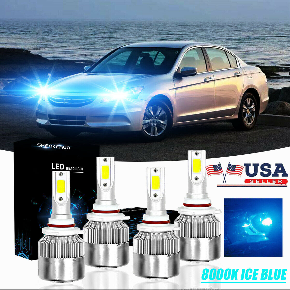 9005 9006 LED Headlight Kit Bulbs 8000K for Honda Accord 1990-2012 Civic 2004-15