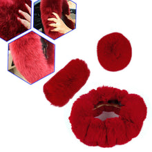 3x Fur Wool Furry Fluffy Thick Car Steering Wheel Covers Red Wine Color Winter