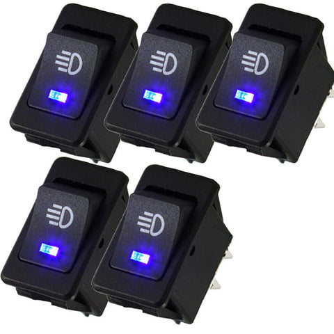 5x 12V 35A Car Fog Light Rocker Toggle Switch Blue LED Dashboard Sales Kits Hot