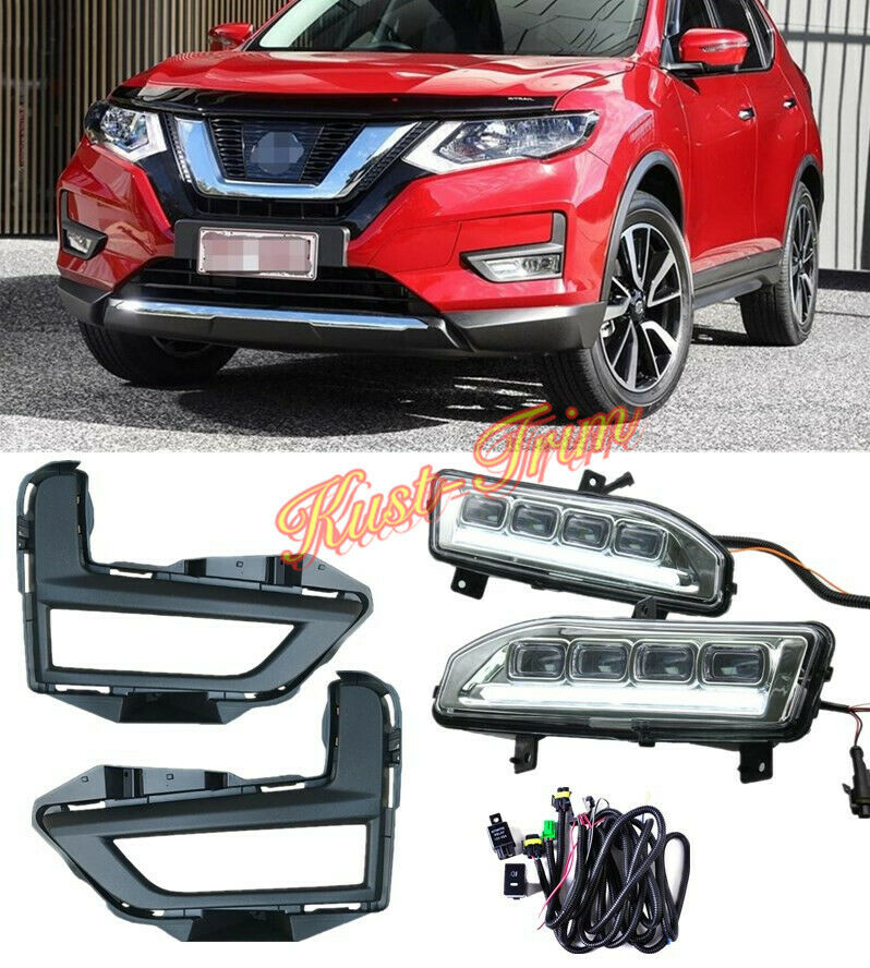 For Nissan Rogue X-Trail 2017-2020 LED Front Fog light Kit w/Switch Cable Bezel