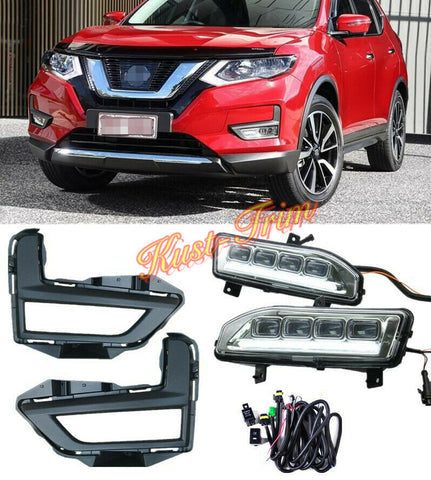 For Nissan Rogue X-Trail 2017-2020 LED Front Fog light Kit w/Switch Cable Bezel