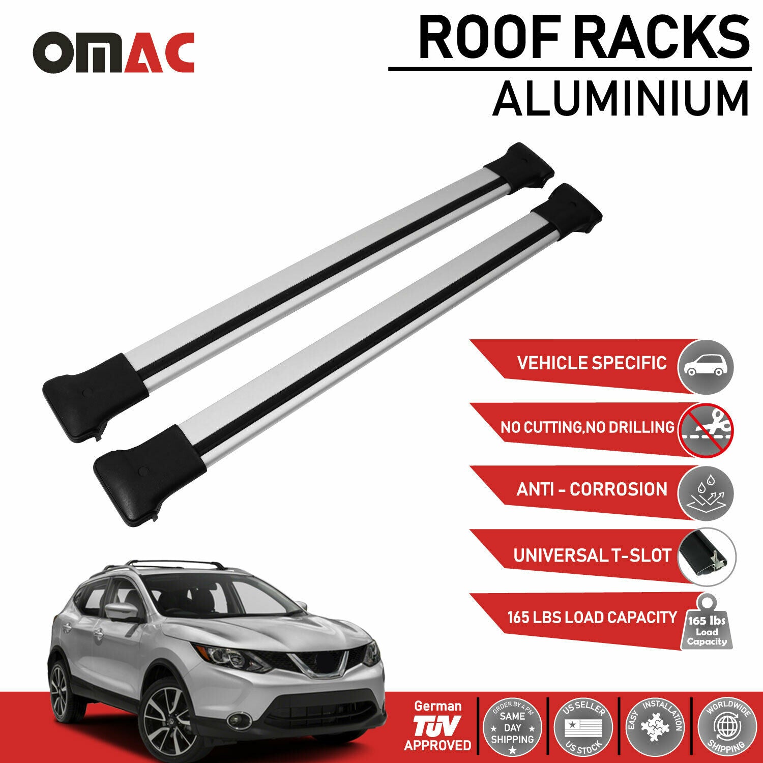 Roof Rack Cross Bars Luggage Carrier Silver Set for Nissan Rogue Sport 2017-20
