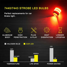 4X Red 7443 7440 LED Strobe Flashing Blinking Brake Light Tail Stop Parking Bulb