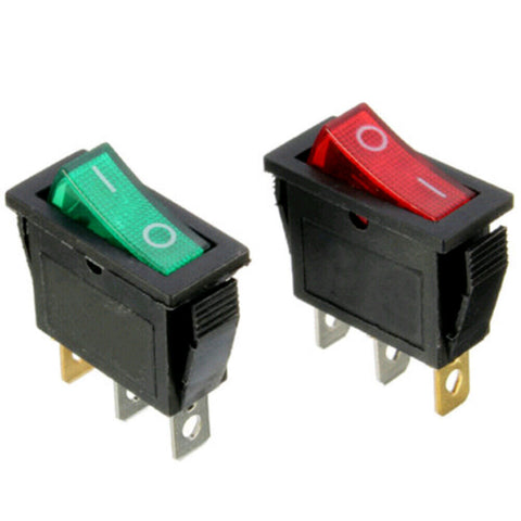 On/Off Rectangle Rocker Switch LED Lighted DC 12V Car Dash 3-Pin SPST Green+Red