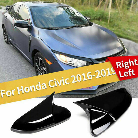Rear View Side Mirror Cover Trim Ox Horn Fit Honda Civic10th Gen Glossy Black