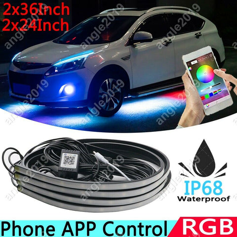 4x RGB APP Control Waterproof LED Strip Car Underbody Glow Neon Light Tube Kit